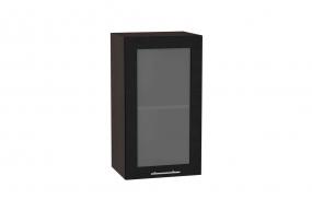 Шкаф верхний со стеклом Валерия-М 400 Чёрный металлик / Венге