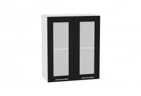 Шкаф верхний со стеклом Валерия-М 600 Чёрный металлик / Белый