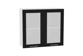 Шкаф верхний со стеклом Валерия-М 800 Чёрный металлик / Белый