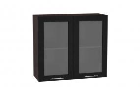 Шкаф верхний со стеклом Валерия-М 800 Чёрный металлик / Венге