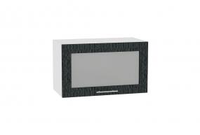 Шкаф верхний горизонтальный со стеклом Валерия-М 600 Чёрный металлик дождь / Белый