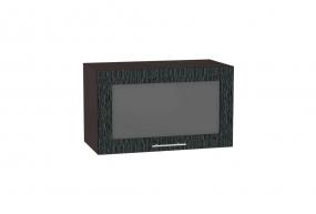 Шкаф верхний горизонтальный со стеклом Валерия-М 600 Чёрный металлик дождь / Венге