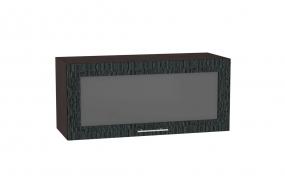 Шкаф верхний горизонтальный со стеклом Валерия-М 800 Чёрный металлик дождь / Венге