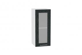 Шкаф верхний со стеклом Валерия-М 300 Чёрный металлик дождь / Белый