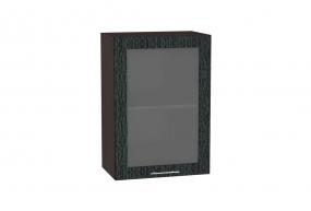 Шкаф верхний со стеклом Валерия-М 500 Чёрный металлик дождь / Венге