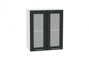 Шкаф верхний со стеклом Валерия-М 600 Чёрный металлик дождь / Белый