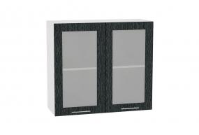 Шкаф верхний со стеклом Валерия-М 800 Чёрный металлик дождь / Белый