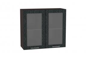 Шкаф верхний со стеклом Валерия-М 800 Чёрный металлик дождь / Венге