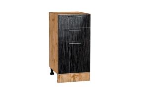 Шкаф нижний с 3-мя ящиками Валерия-М 400 Чёрный металлик дождь / Дуб Вотан