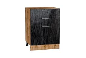 Шкаф нижний с 3-мя ящиками Валерия-М 600 Чёрный металлик дождь / Дуб Вотан