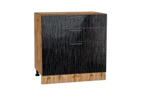 Шкаф нижний с 3-мя ящиками Валерия-М 800 Чёрный металлик дождь / Дуб Вотан