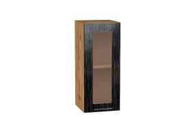 Шкаф верхний со стеклом Валерия-М 300 Чёрный металлик дождь / Дуб Вотан