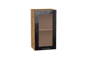 Шкаф верхний со стеклом Валерия-М 400 Чёрный металлик дождь / Дуб Вотан