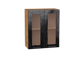 Шкаф верхний со стеклом Валерия-М 600 Чёрный металлик дождь / Дуб Вотан