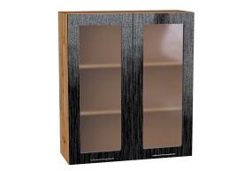 Шкаф верхний со стеклом Валерия-М 800Н Чёрный металлик дождь / Дуб Вотан