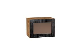 Шкаф верхний горизонтальный со стеклом Валерия-М 500 Чёрный металлик дождь / Дуб Вотан