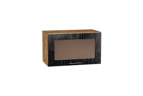 Шкаф верхний горизонтальный со стеклом Валерия-М 600 Чёрный металлик дождь / Дуб Вотан