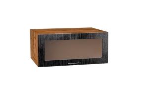 Шкаф верхний горизонтальный с увеличенной глубиной со стеклом Валерия-М 810 Чёрный металлик дождь / Дуб Вотан