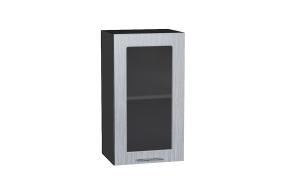 Шкаф верхний со стеклом Валерия-М 400 Серый металлик дождь светлый / Graphite