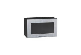 Шкаф верхний горизонтальный со стеклом Валерия-М 600 Серый металлик дождь светлый / Graphite