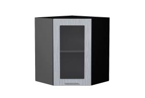 Шкаф верхний угловой со стеклом Валерия-М 590 Серый металлик дождь светлый / Graphite