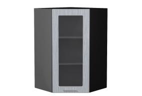 Шкаф верхний угловой со стеклом Валерия-М 590Н Серый металлик дождь светлый / Graphite