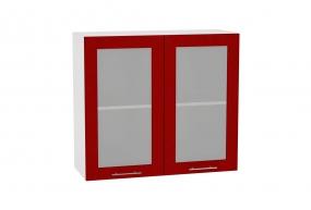 Шкаф верхний со стеклом Валерия-М 800 Гранатовый металлик / Белый