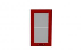 Шкаф верхний торцевой со стеклом Валерия-М 300 Гранатовый металлик / Белый