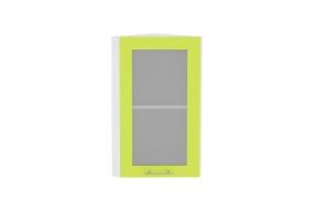 Шкаф верхний торцевой со стеклом Валерия-М 300 Лайм глянец / Белый