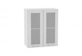 Шкаф верхний со стеклом Валерия-М 600 Серый металлик дождь светлый / Белый