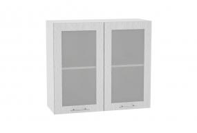 Шкаф верхний со стеклом Валерия-М 800 Серый металлик дождь светлый / Белый