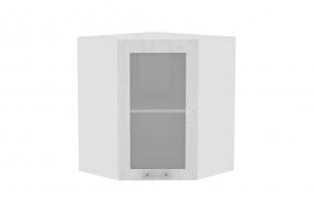 Шкаф верхний угловой со стеклом Валерия-М 590 Серый металлик дождь светлый / Белый