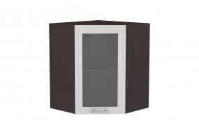 Шкаф верхний угловой со стеклом Валерия-М 590 Серый металлик дождь светлый / Венге