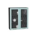 Шкаф верхний со стеклом Ницца 800Н Голубой / Graphite