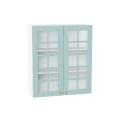 Шкаф верхний со стеклом Прованс 800Н Голубой / Белый
