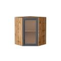 Шкаф верхний угловой со стеклом Сканди 590 Graphite Softwood / Дуб Вотан