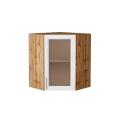 Шкаф верхний угловой со стеклом Сканди 590 White Softwood / Дуб Вотан