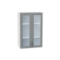 Шкаф верхний со стеклом Сканди 600Н Grey Softwood / Белый