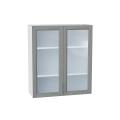 Шкаф верхний со стеклом Сканди 800Н Grey Softwood / Белый