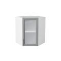 Шкаф верхний угловой со стеклом Сканди 590 Grey Softwood / Белый