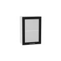 Шкаф верхний со стеклом Валерия-М 500 Чёрный металлик / Белый