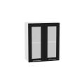 Шкаф верхний со стеклом Валерия-М 600 Чёрный металлик / Белый