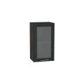 Шкаф верхний со стеклом Валерия-М 400 Чёрный металлик дождь / Венге