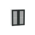Шкаф верхний со стеклом Валерия-М 600 Чёрный металлик дождь / Белый