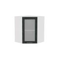 Шкаф верхний угловой со стеклом Валерия-М 590 Чёрный металлик дождь / Белый