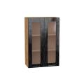 Шкаф верхний со стеклом Валерия-М 600Н Чёрный металлик дождь / Дуб Вотан