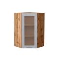 Шкаф верхний угловой со стеклом Валерия-М 590Н Серый металлик дождь светлый / Дуб Вотан