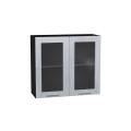 Шкаф верхний со стеклом Валерия-М 800 Серый металлик дождь светлый / Graphite