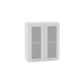 Шкаф верхний со стеклом Валерия-М 600 Серый металлик дождь светлый / Белый